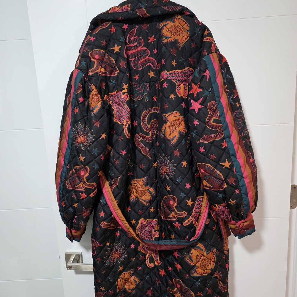 Farm Rio Quilted Star & Animal Print Coat - Black with Pink & Orange - Picture 3 of 7